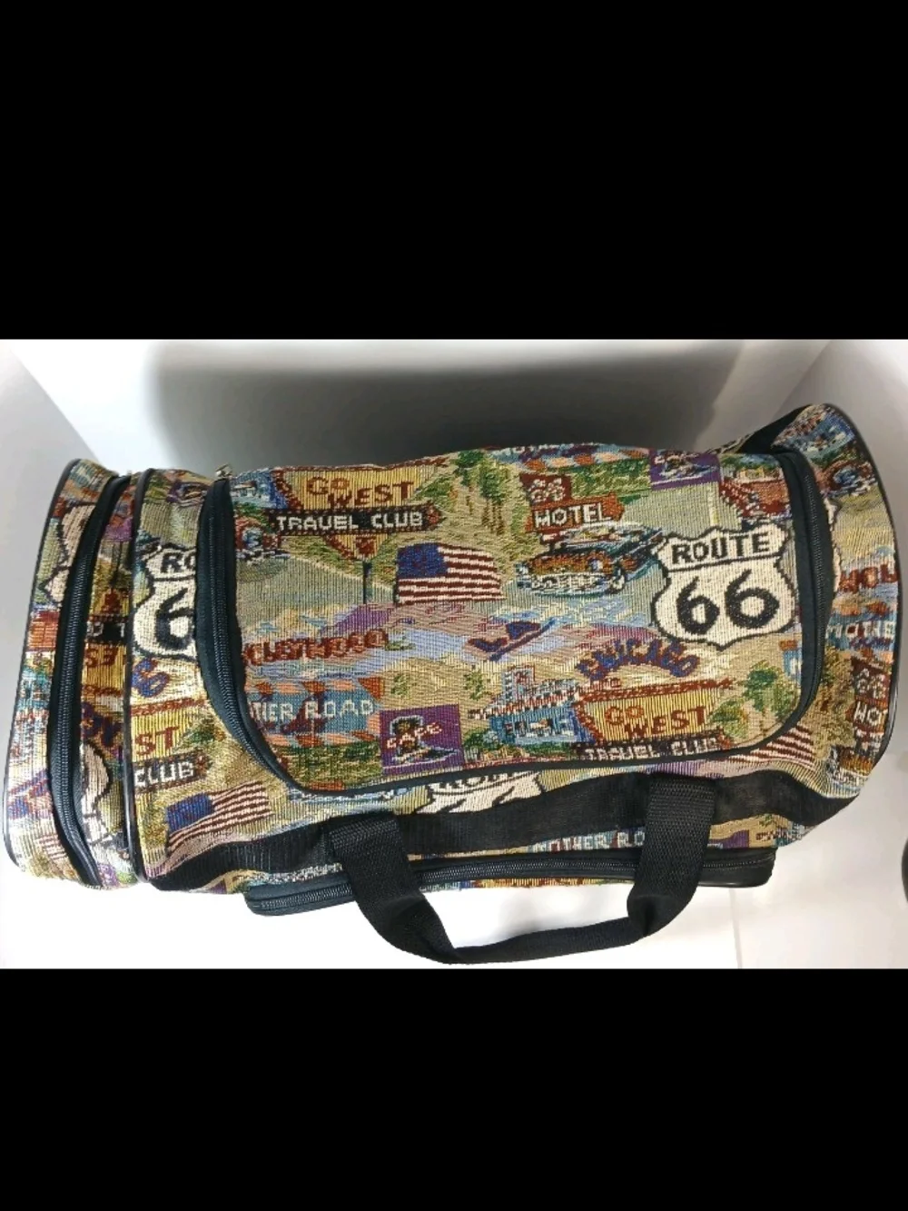Vtg Route 66 Tapestry Duffle Bag - Multi